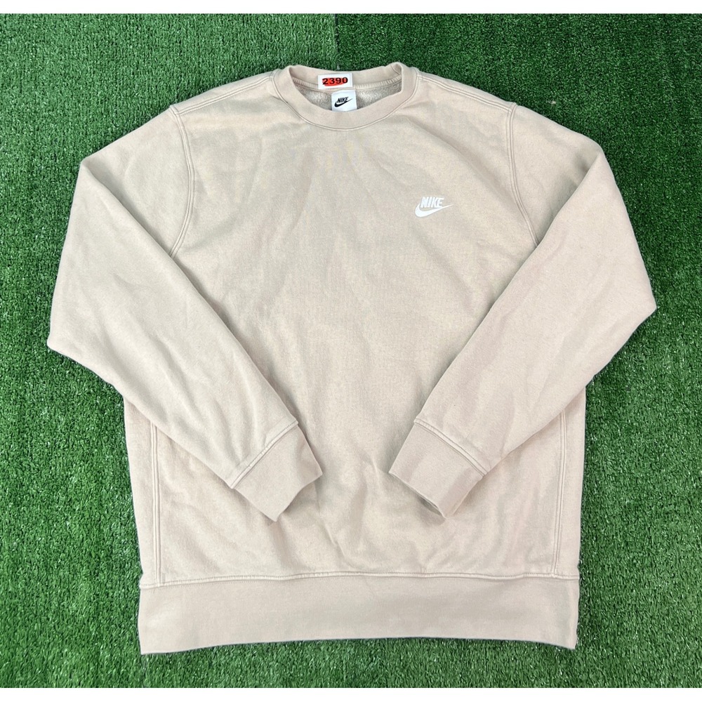 Nike Mens Sportswear Club Fleece Crewneck Sweatshirt Tan Beige BV2662-206 Large